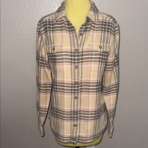 Patagonia Beige and Pink Plaid Button-Down Shirt